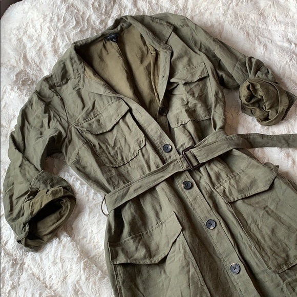 Ann Taylor Jackets & Blazers - Olive Army Green Button Down Trench Coat Dress